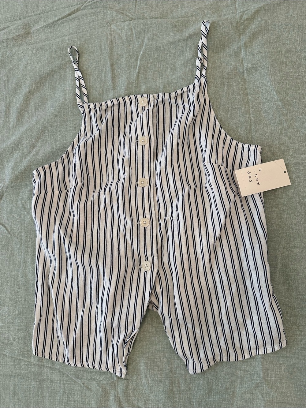 a new day White with Navy Stripe Button-Front Tank Top